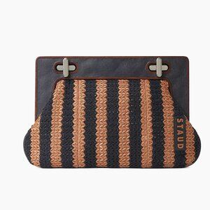 STAUD | Alba Frame Clutch Black/Tan Seashore Stripe